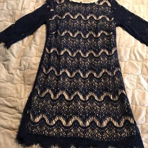 Navy lacy 3/4 sleeve short dress
